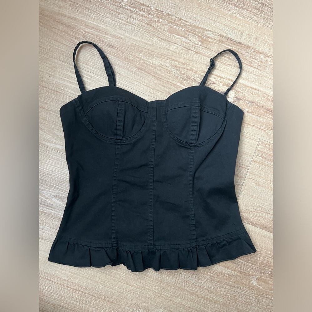 Selé Black Corset Top w/Ruffle at Bottom